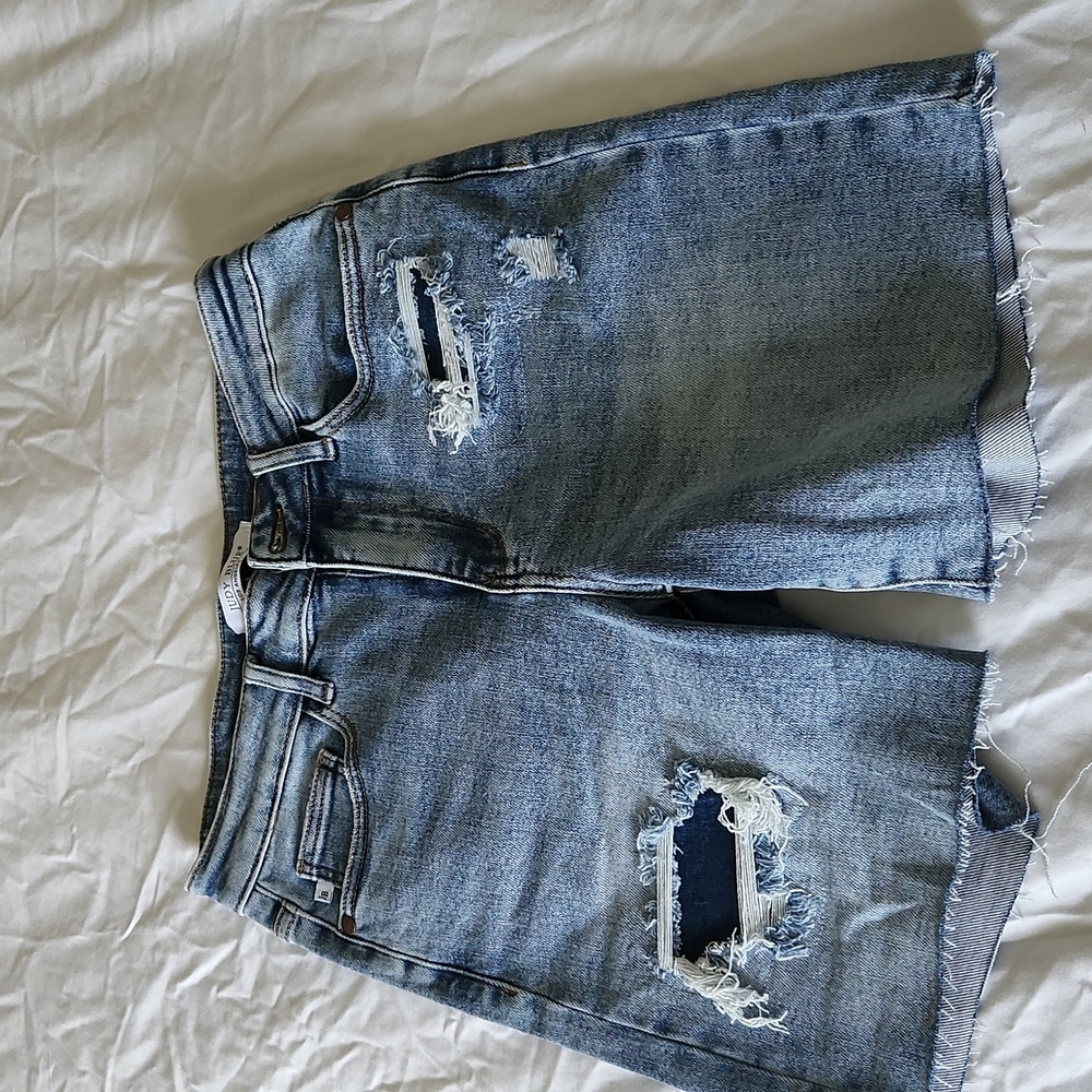 Judy Blue Denim Patch High Rise Mid Thigh Shorts